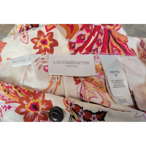 Liz Claiborne‎ Pants Women's 16P  Petite Silk Linen Blend Capri Cropped Paisley - Picture 2 of 10